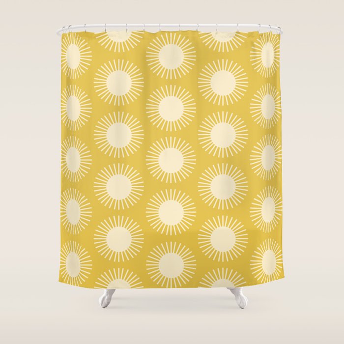 Boho Summer Sun Pattern IV Bright Yellow Shower Curtain Gallery Image 1