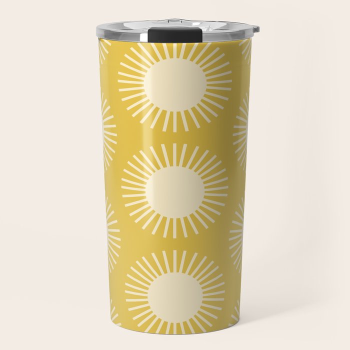 Boho Summer Sun Pattern IV Bright Yellow Travel Mug Gallery Image 1