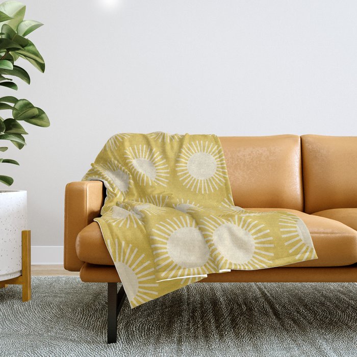 Boho Summer Sun Pattern IV Bright Yellow Throw Blanket Gallery Image 1