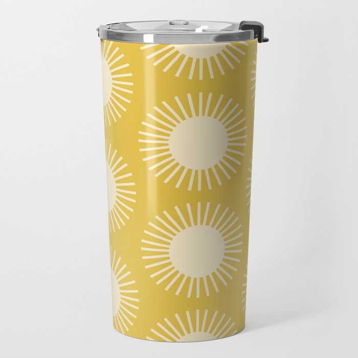Boho Summer Sun Pattern IV Bright Yellow Travel Mug Gallery Image 2