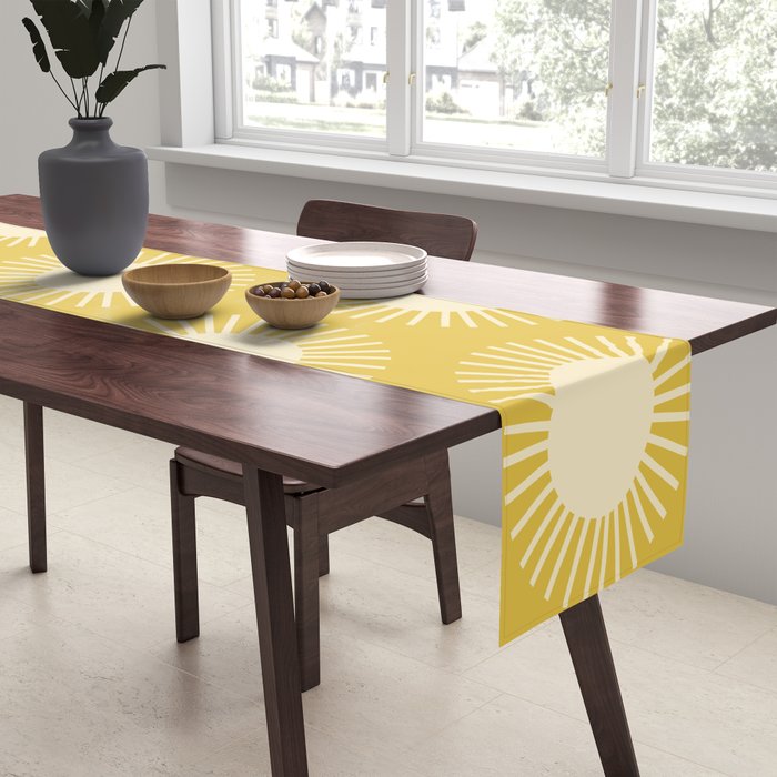 Boho Summer Sun Pattern IV Bright Yellow Table Runner Gallery Image 2