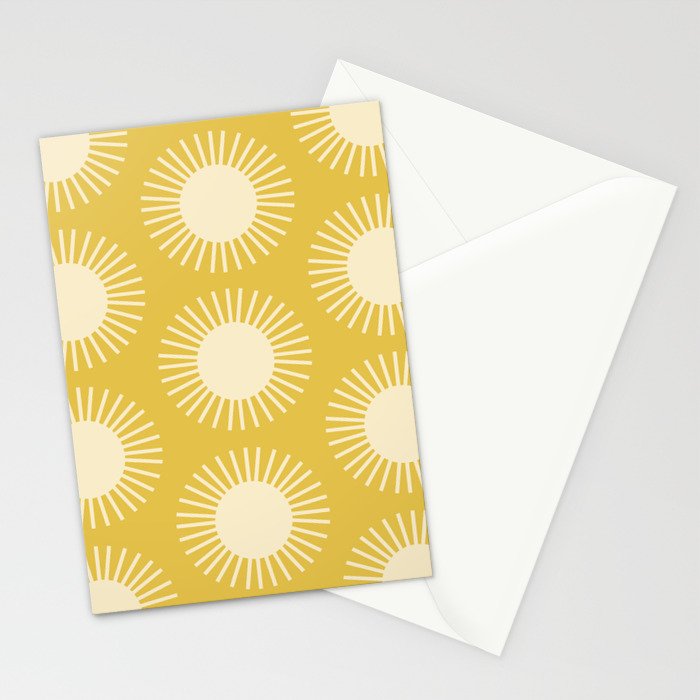 Boho Summer Sun Pattern IV Bright Yellow Stationery Card Gallery Image 2