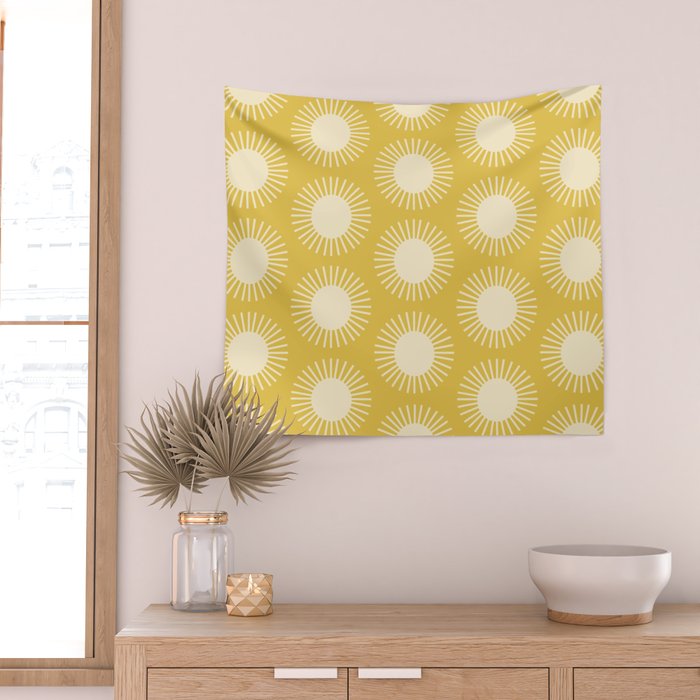 Boho Summer Sun Pattern IV Bright Yellow Wall Tapestry Gallery Image 2