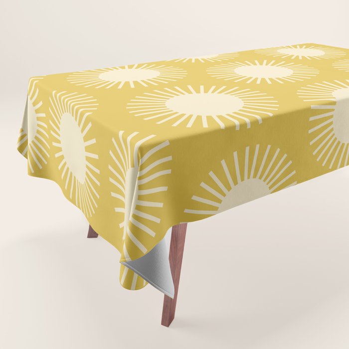 Boho Summer Sun Pattern IV Bright Yellow Tablecloth Gallery Image 1