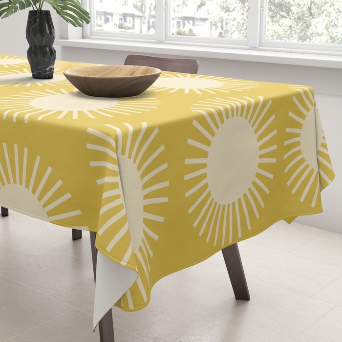 Boho Summer Sun Pattern IV Bright Yellow Tablecloth Gallery Image 3