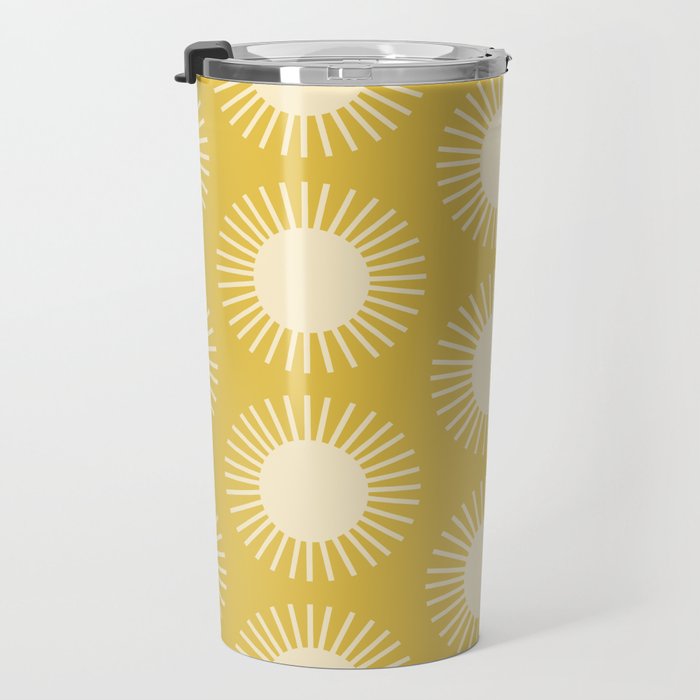 Boho Summer Sun Pattern IV Bright Yellow Travel Mug Gallery Image 3