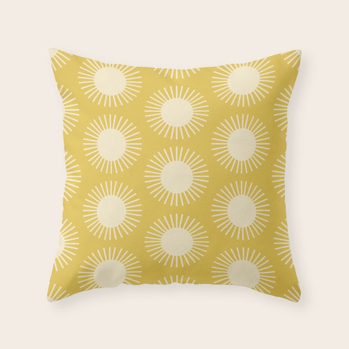 Boho Summer Sun Pattern IV Bright Yellow Throw Pillow Gallery Image 1