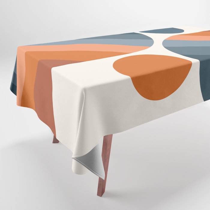 Mid Century Modern Geometric Arch a15 in Navy Blue and Orange Tablecloth Gallery Image 1