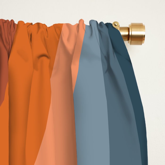 Mid Century Modern Geometric Arch a15 in Navy Blue and Orange Window Curtain Gallery Image 2