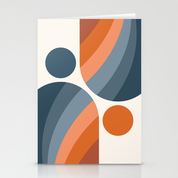 Mid Century Modern Geometric Arch a15 in Navy Blue and Orange Stationery Card Gallery Image 2