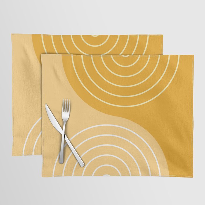 Geometric Lines Rainbow Abstract 11 in Mustard Yellow Gold Placemat Gallery Image 1