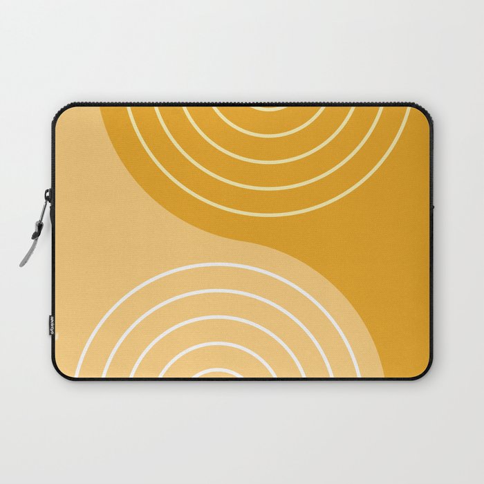 Geometric Lines Rainbow Abstract 11 in Mustard Yellow Gold Laptop Sleeve Gallery Image 1