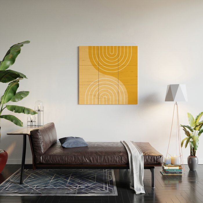 Geometric Lines Rainbow Abstract 11 in Mustard Yellow Gold Wood Wall Art Gallery Image 2