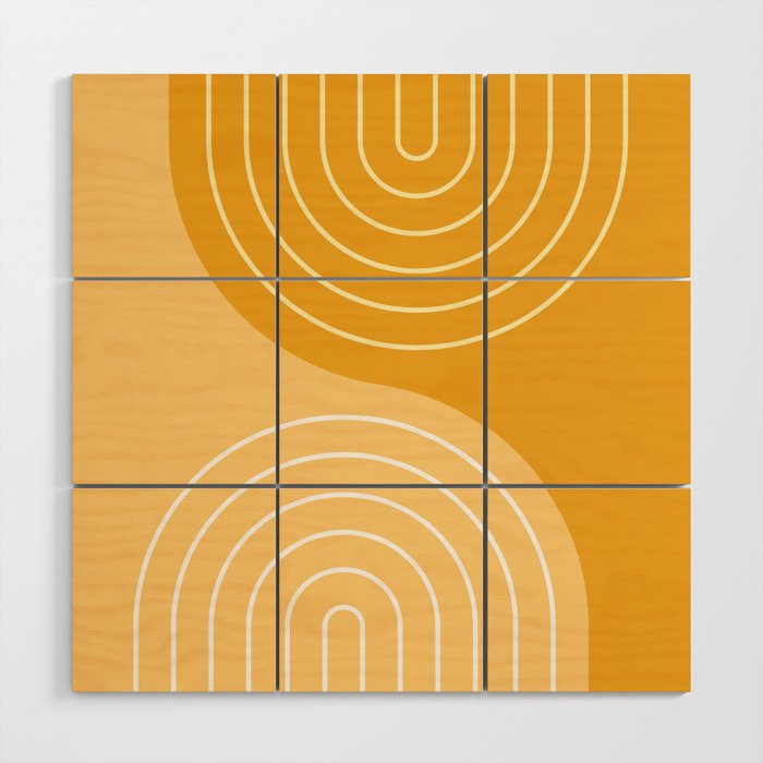 Geometric Lines Rainbow Abstract 11 in Mustard Yellow Gold Wood Wall Art Gallery Image 1