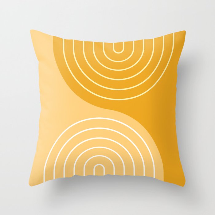 Geometric Lines Rainbow Abstract 11 in Mustard Yellow Gold Throw Pillow Gallery Image 1