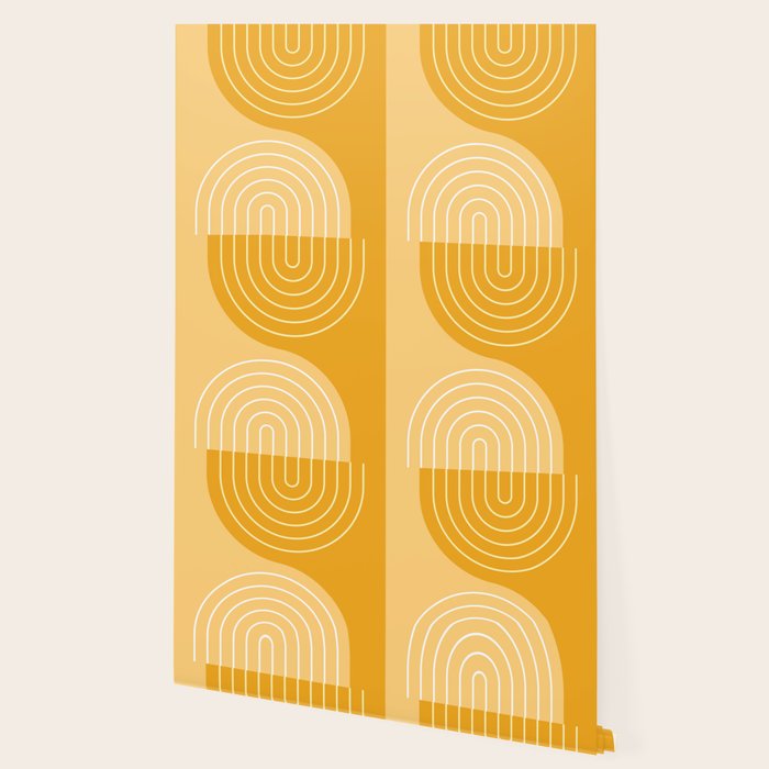 Geometric Lines Rainbow Abstract 11 in Mustard Yellow Gold Wallpaper Gallery Image 2