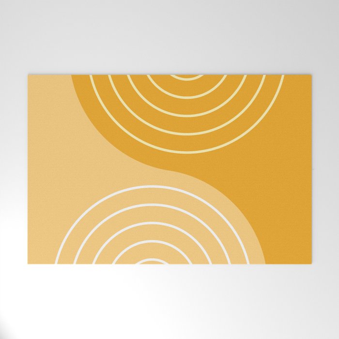 Geometric Lines Rainbow Abstract 11 in Mustard Yellow Gold Welcome Mat Gallery Image 1