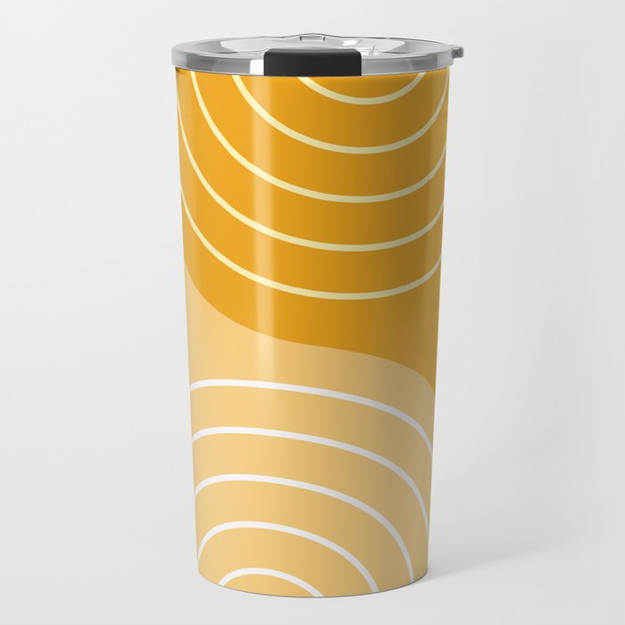 Geometric Lines Rainbow Abstract 11 in Mustard Yellow Gold Travel Mug Gallery Image 1