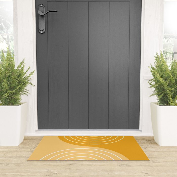 Geometric Lines Rainbow Abstract 11 in Mustard Yellow Gold Welcome Mat Gallery Image 3
