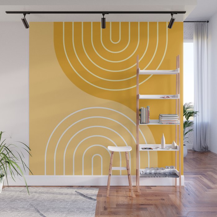 Geometric Lines Rainbow Abstract 11 in Mustard Yellow Gold Wall Mural Gallery Image 1