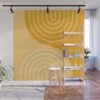 Geometric Lines Rainbow Abstract 11 in Mustard Yellow Gold Wall Mural Gallery Image 1