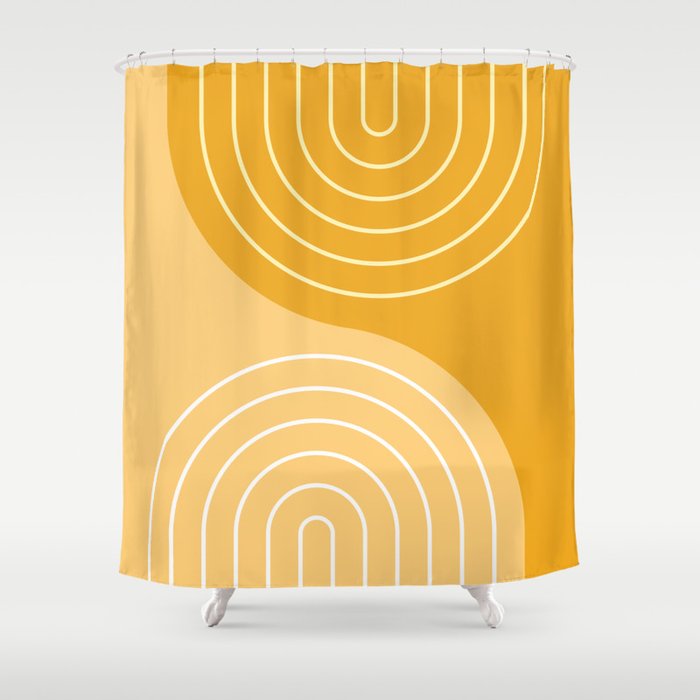 Geometric Lines Rainbow Abstract 11 in Mustard Yellow Gold Shower Curtain Gallery Image 1