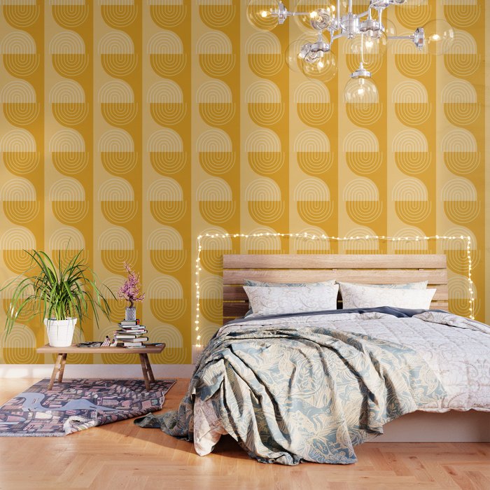 Geometric Lines Rainbow Abstract 11 in Mustard Yellow Gold Wallpaper Gallery Image 3