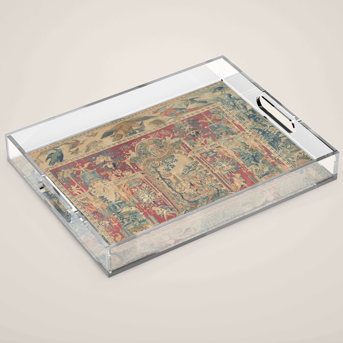Antique Antwerp Grotesques Tapestry 16th Century  Acrylic Tray Gallery Image 1