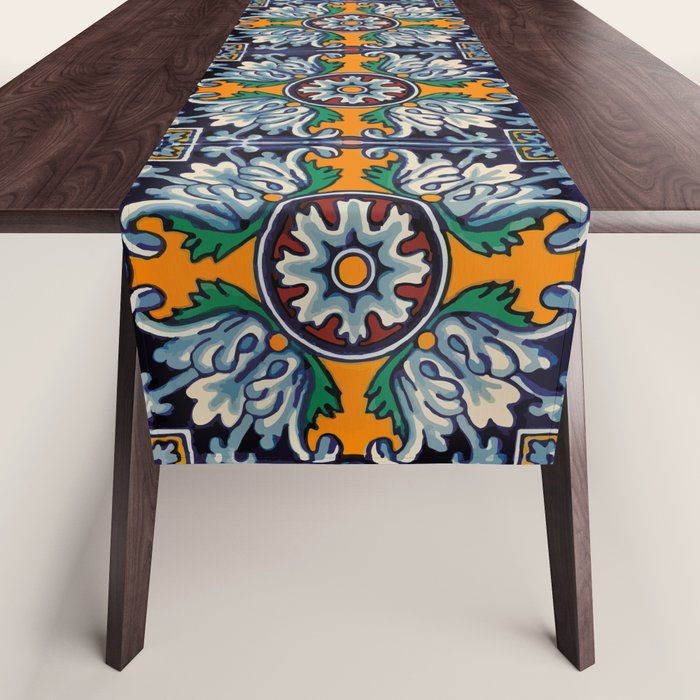 Mandala mexican talavera tile ceramic mosaic Table Runner Gallery Image 1