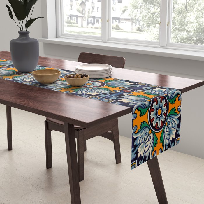 Mandala mexican talavera tile ceramic mosaic Table Runner Gallery Image 2
