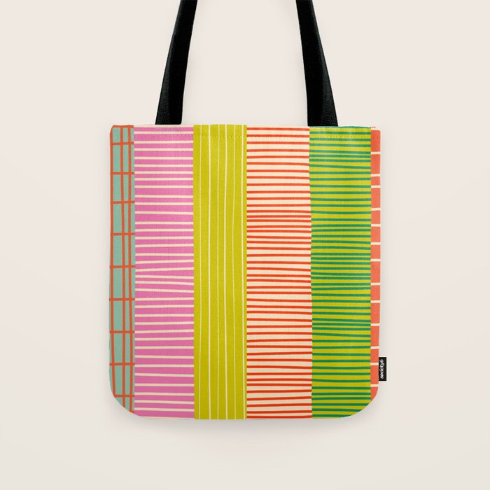 Finnish Colorful Patchwork Stripe Pattern Tote Bag Gallery Image 1