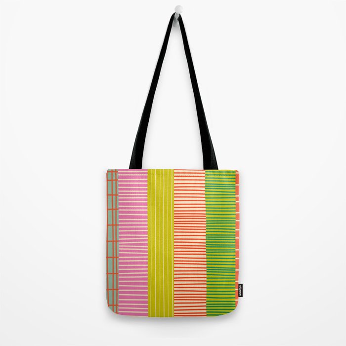 Finnish Colorful Patchwork Stripe Pattern Tote Bag Gallery Image 2