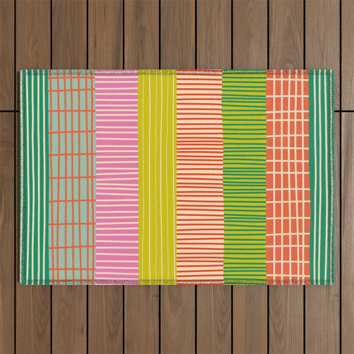 Finnish Colorful Patchwork Stripe Pattern Outdoor Rug Gallery Image 1