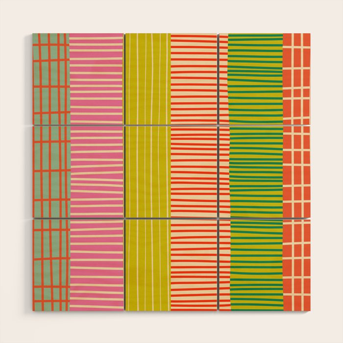 Finnish Colorful Patchwork Stripe Pattern Wood Wall Art Gallery Image 1