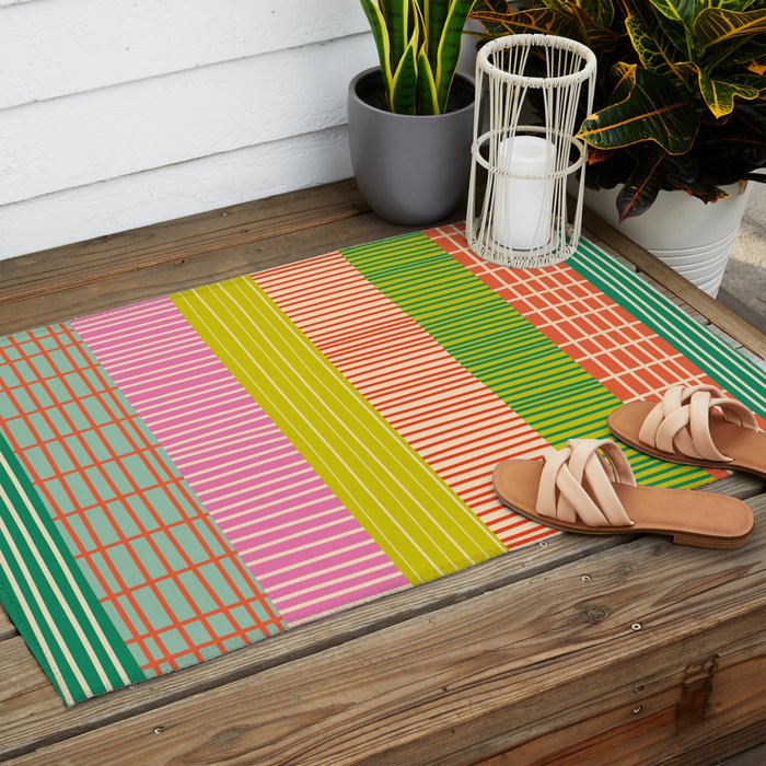 Finnish Colorful Patchwork Stripe Pattern Outdoor Rug Gallery Image 2