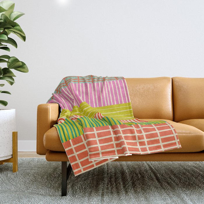 Finnish Colorful Patchwork Stripe Pattern Throw Blanket Gallery Image 1