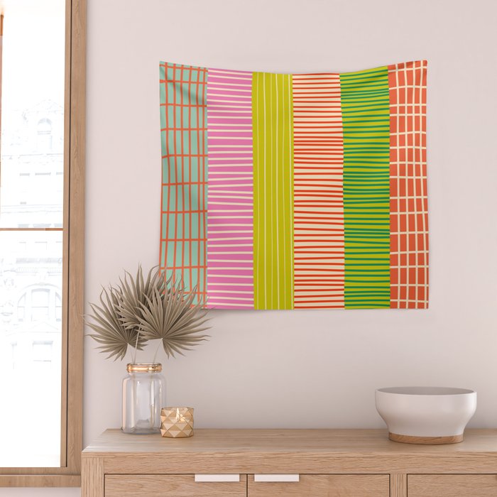 Finnish Colorful Patchwork Stripe Pattern Wall Tapestry Gallery Image 2