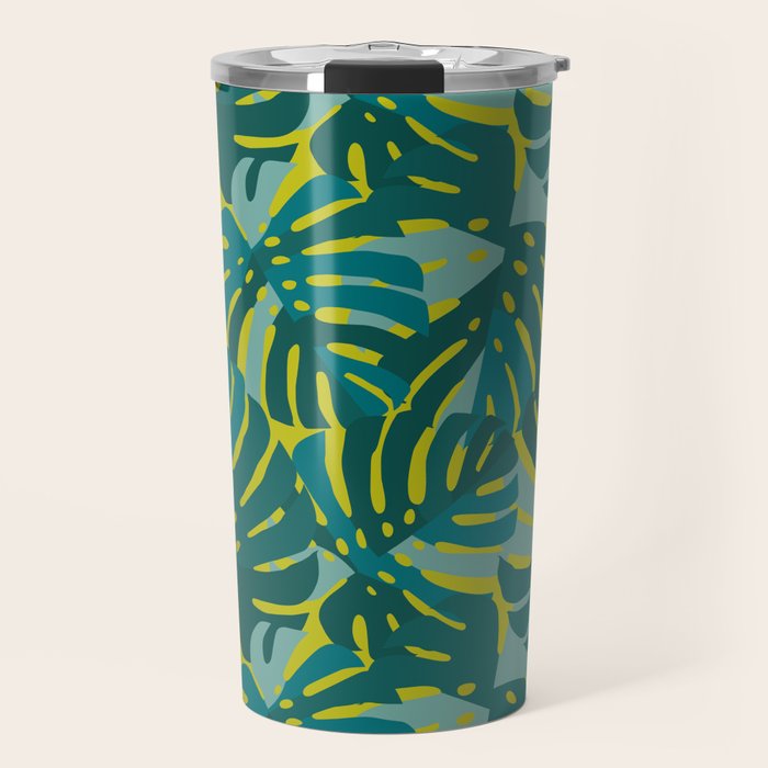 Monstera Leaves in Teal Travel Mug Gallery Image 1