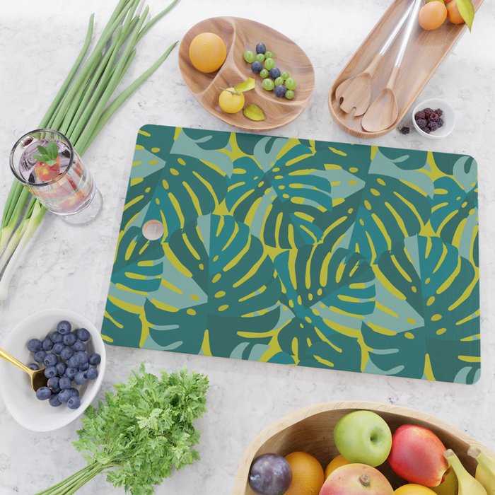 Monstera Leaves in Teal Cutting Board Gallery Image 2