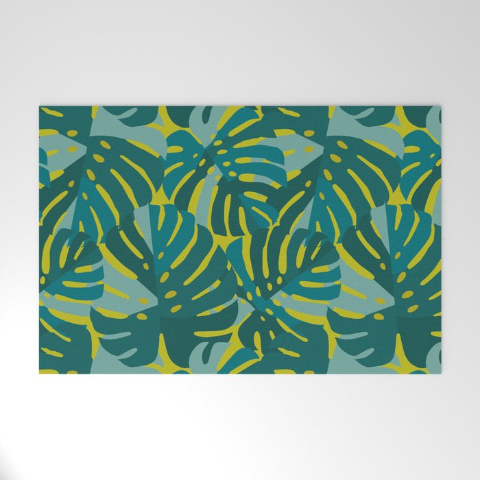 Monstera Leaves in Teal Welcome Mat Gallery Image 1