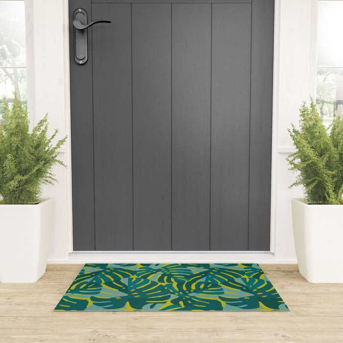 Monstera Leaves in Teal Welcome Mat Gallery Image 3