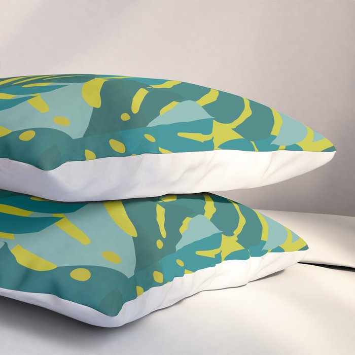 Monstera Leaves in Teal Pillow Sham Gallery Image 3