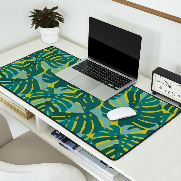 Monstera Leaves in Teal Desk Mat Gallery Image 2