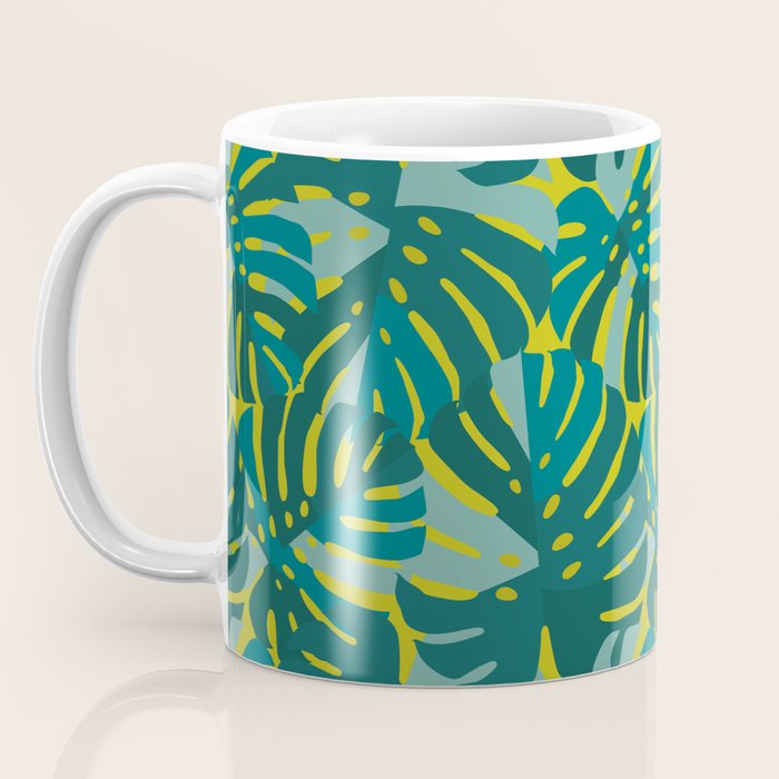 Monstera Leaves in Teal Coffee Mug Gallery Image 3