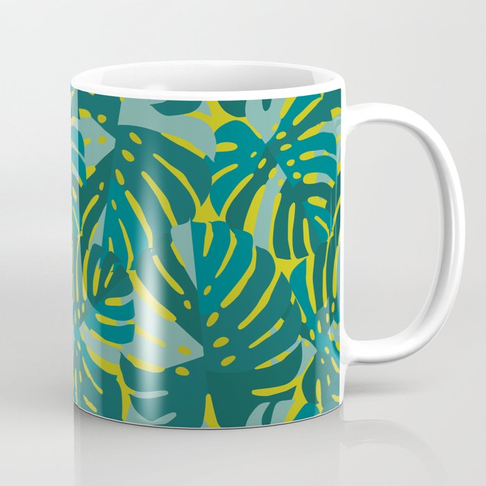 Monstera Leaves in Teal Coffee Mug Gallery Image 1