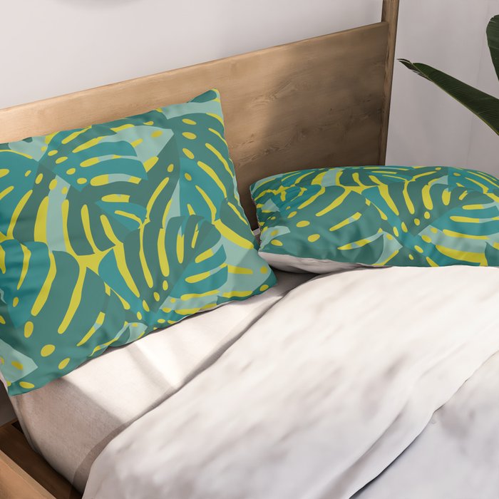 Monstera Leaves in Teal Pillow Sham Gallery Image 2