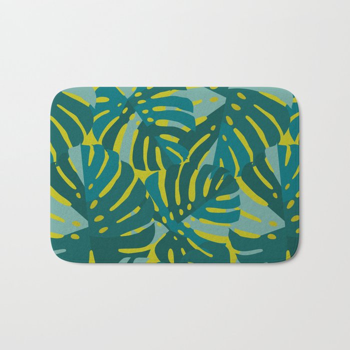 Monstera Leaves in Teal Bath Mat Gallery Image 1