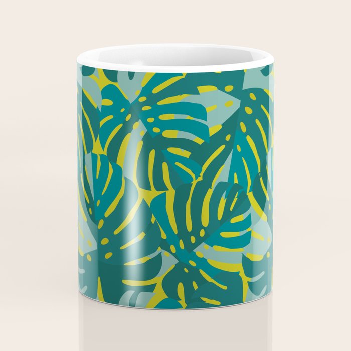 Monstera Leaves in Teal Coffee Mug Gallery Image 4
