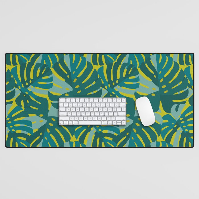 Monstera Leaves in Teal Desk Mat Gallery Image 1