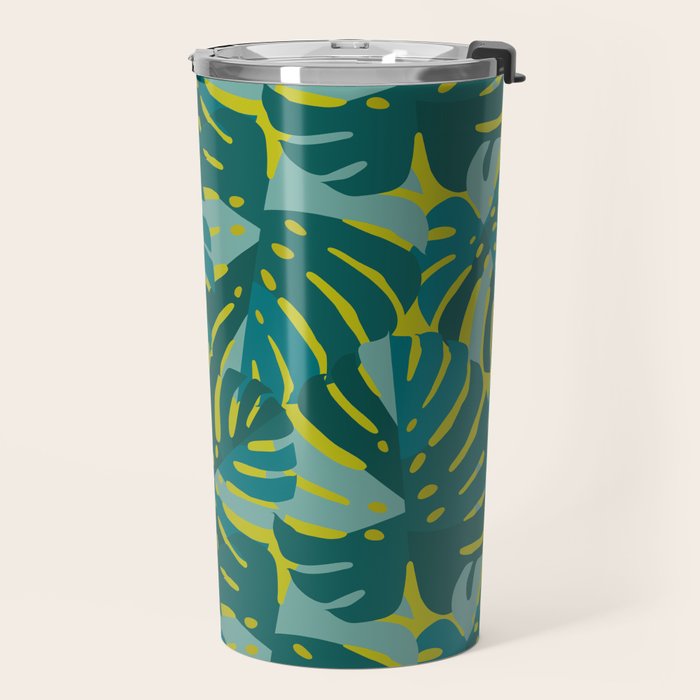 Monstera Leaves in Teal Travel Mug Gallery Image 2